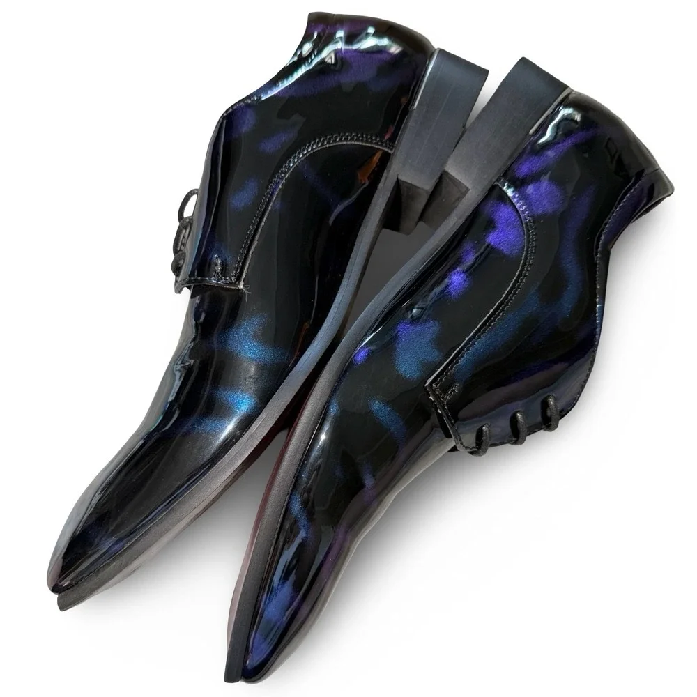 Blue Purple Iridescent Patent Leather Oxford Dress Shoes Mens Sz 9 Formal